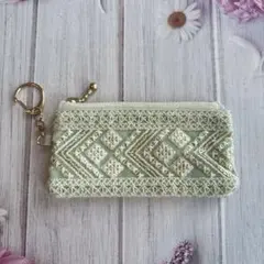 インド刺繍リボン　ミニポーチ　ハンドメイド