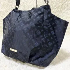 美品　ラシット　ショルダーバッグ　舟形　ナイロン　モノグラム　レザー　ネイビー