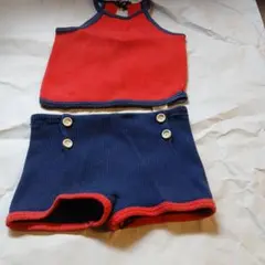 赤と紺のノースリーブタンクトップとショートパンツセット3組セット値下げ