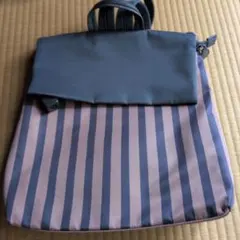 美品　ear PAPILLONNER ストライプ柄リュック　グレー×ベージュのサムネイル