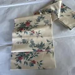 クリーム色　花柄　名古屋帯
