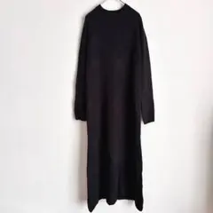 ＊グレイル＊ 長袖ニットワンピース ロング ストレート シンプル 無地 ブラック