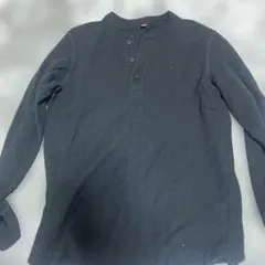 UNIQLO ワッフルヘンリーネック長袖カットソー ブラック S