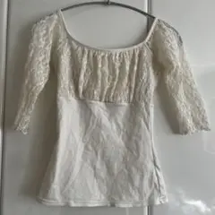 ドゥッシュドゥッスゥ　バレエ トップス　レオトップ ホワイト レース 七分袖　Lのサムネイル