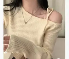 リボン付きオフショルダーリブニット値下げしました⭕️