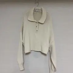 ZARA アイボリー ポロカラー クロップドニット