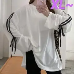 【新品】SHEIN ホワイト 長袖 Tシャツ リボン付き