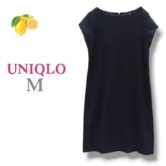 7『ユニクロ』半袖チュニック ミニワンピース【М】ネイビー クルーネック 伸縮性