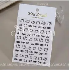 ネイルシール【1枚】XZ–D4511　キティ　リボン　ブラック