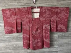 美品　着物羽織　道中着　道行コート　紅色　赤　花柄　アンティーク　レトロ