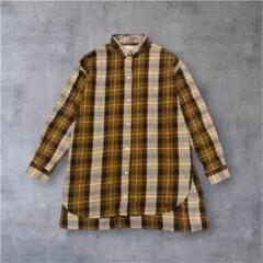 美品 チェック柄 ネルシャツ ロング チュニック ブラウン系 F フリーサイズ