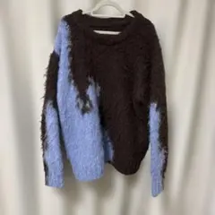 【美品】　hunch ニュアンス柄ブロッキングニット　 ブラウン×ブルーのサムネイル