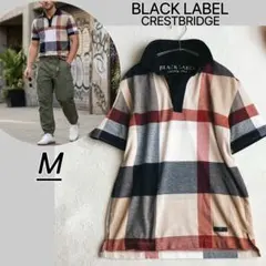 ブラックレーベルクレストブリッジ★リネン混 メガチェック ポロシャツ レザーロゴのサムネイル