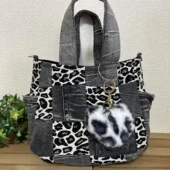 デニムリメイクバッグ　ふんわりころりん　サイドポケットトートバッグ