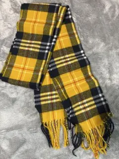 チェック柄マフラー イエロー ネイビー