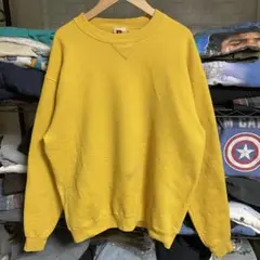 80s’USA製RUSSELL ラッセル　前Vイエロー 無地スウェット Lサイズ