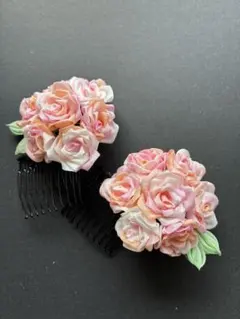 花飾り ヘアコーム ピンク系 2個セット