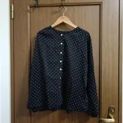 【未使用タグ付き】黒 白ドットブラウス