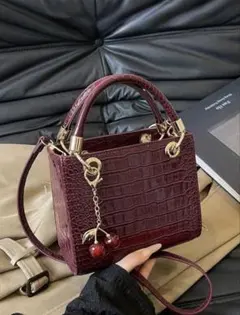 【新品】バッグ ショルダーハンド クロコ調 ボルドー ワインレッド H&M風