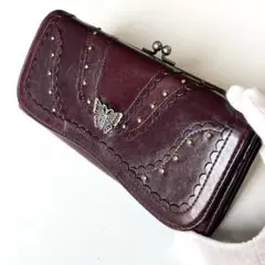 【メンテ済】ANNA SUI 長財布 がま口 蝶 バタフライ ベリー　レッド　紫