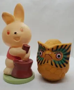 富士銀行ノベルティ☆レトロ ソフビ貯金箱 4個セット☆犬 ゾウ 豚