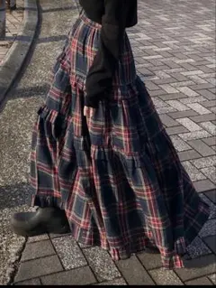 SHEIN チェック ロングスカート