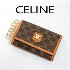 未使用級 セリーヌ 折り財布 マカダム柄 総柄 トリンオフ 本革 紺 イタリア製 未使用 オールドセリーヌ CELINE 二つ折り財布 がま口 マカダム