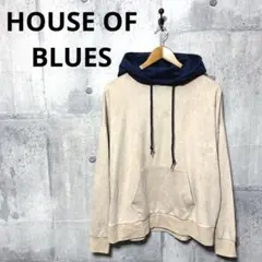HOUSE OF BLUES メンズ ピーチクロスバイカラープルオーバーパーカー