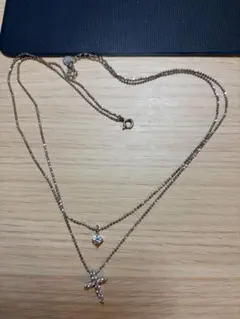 925シルバー 2連ネックレス ハート 十字架