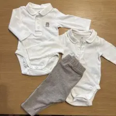 【H&M】ロンパース2枚＋パンツセット 男女兼用 オーガニックコットン ベビー服