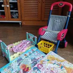 ぽぽちゃん ベビーカー、抱っこ紐、おんぶ紐メルちゃん　ベッド　パズルセット