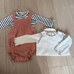 ピンク花柄ロンパースとストライプボディスーツセット