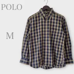 ポロ　チェック柄ボタンダウンシャツ　長袖　M カジュアル