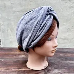 綿レーヨンニット ボリューム クロスヘアターバン ヘアバンド 杢ブルーグレー