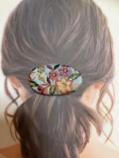 インド刺繍リボン　花柄刺繍　バレッタ