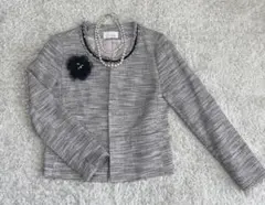 INDEX ツイード　ノーカラージャケット グレー系