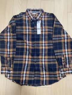 [新品]GU ネイビーオレンジチェック長袖シャツ