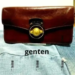 genten 長財布 本革 フラップ 真鍮コンチョ 外側ジップ 飴色