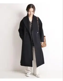 SLOBE IENA SUPER100メルトンビックラペルコート36s ブラック