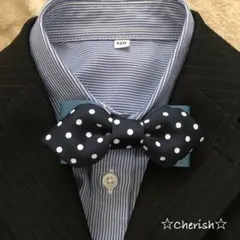 ☆蝶ネクタイ ネイビードット×ダークブルー キッズベビー 入学 入園☆再販69
