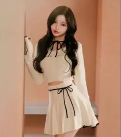 Darich ウエストオープンリボンデザインニットミニワンピース