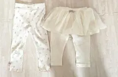 スパッツ　レギンス　チュールスカート　花柄　　80 ホワイト　2点セット
