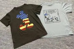 130スヌーピー＆ミッキーマウスS Tシャツ 2枚セット