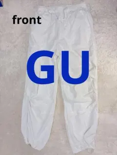 ホワイト ワークパンツ ドローストリング付き