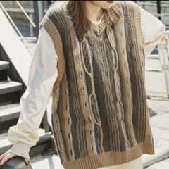 MONO-MART ヴィンテージライクジャガードストライプVネックニットベスト