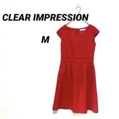 b266 クリアインプレッション フレンチスリーブ ワンピース 赤 膝丈