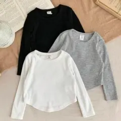 【3点セット】長袖リブTシャツ 90cm