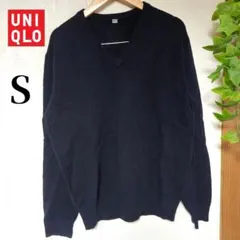 UNIQLO　ウール100%　Vネック　ニット　セーター　ダークネイビー　S