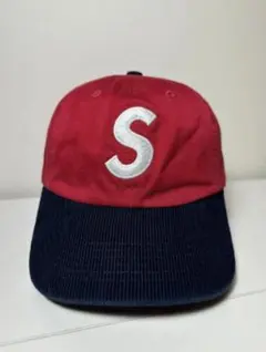 Supreme レッド／ネイビー コーデュロイ Sロゴ ベースボールキャップ