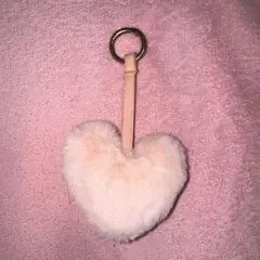 ハート型ファーキーホルダー ベージュ